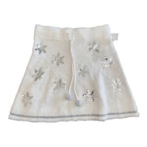 With Love Derek White Snowflake Sequin Eyelash Knit Mini‎ Skirt Pom Pom M -  NWT